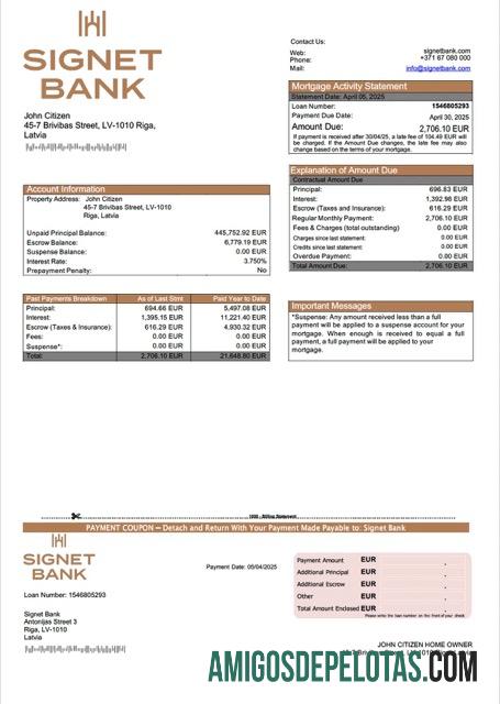 em branco Modelo Word e PDF de extrato de hipoteca do Banco Signet da Letônia